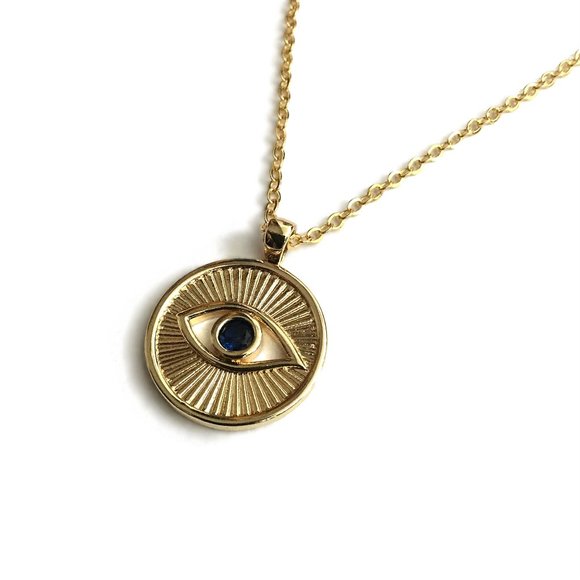 Evil Eye Pendant Necklace with a blue cubic zirconia stone - Picture 2 of 5